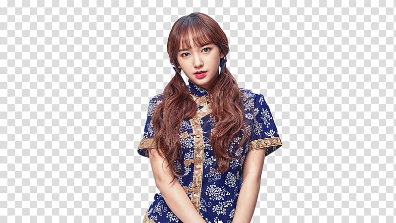 Cheng Xiao WJSN, woman wearing blue and white floral button-up dress transparent background PNG clipart