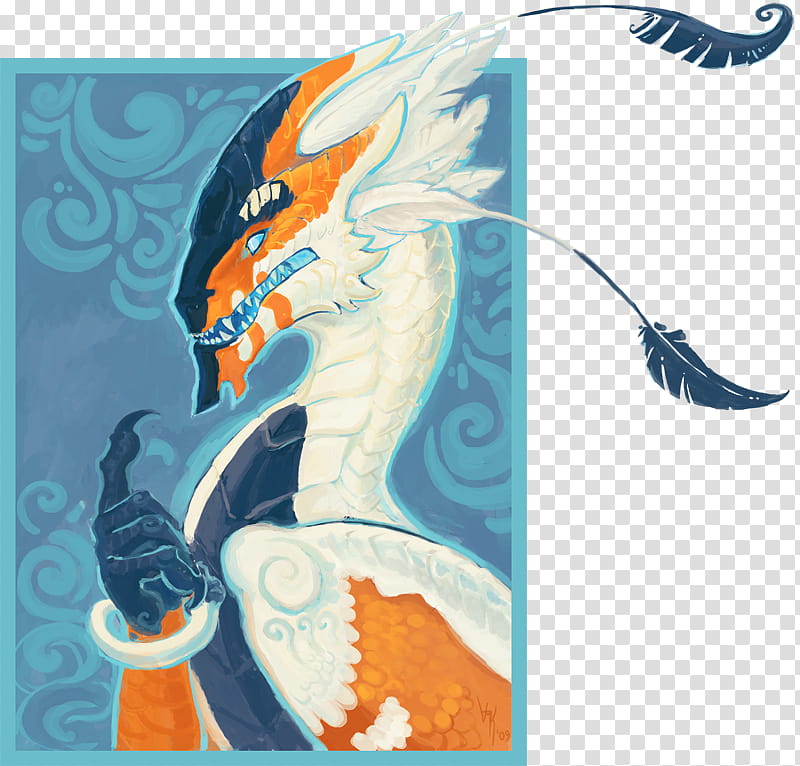 Nailmus is Confused, white, blue, and orange dragon painting transparent background PNG clipart