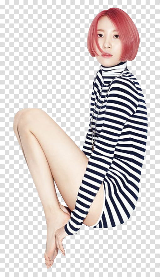 Sunmi  Hours, woman in black and white striped turtle-neckline bodysuit transparent background PNG clipart