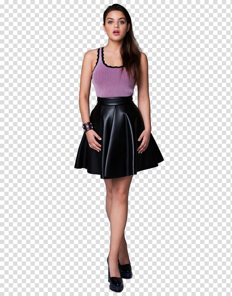 Odeya Rush, women's purple tank top and black mini skirt transparent background PNG clipart