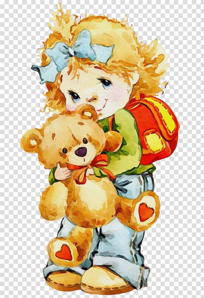 Teddy bear, Watercolor Girl, Little Girl, Cute, Paint, Wet Ink, Cartoon, Stuffed Toy transparent background PNG clipart