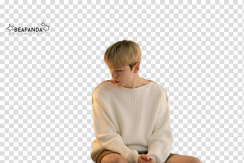 SEVENTEEN ALONE, man in white sweater sitting transparent background PNG clipart