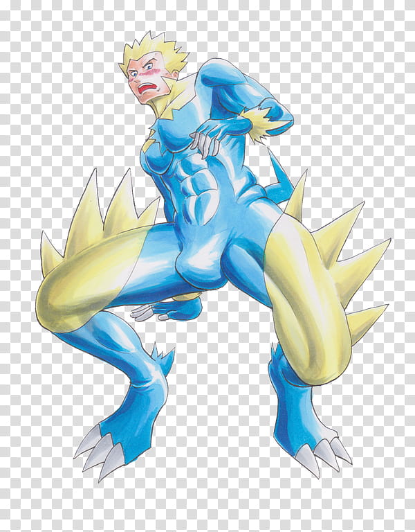Lt. Surge into Manectric , blue and yellow suit anime character transparent background PNG clipart