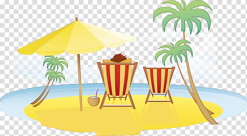 Summer Palm Tree, Beach, Seaside Resort, Vacation, Cartoon, Yellow, Summer
, Table transparent background PNG clipart