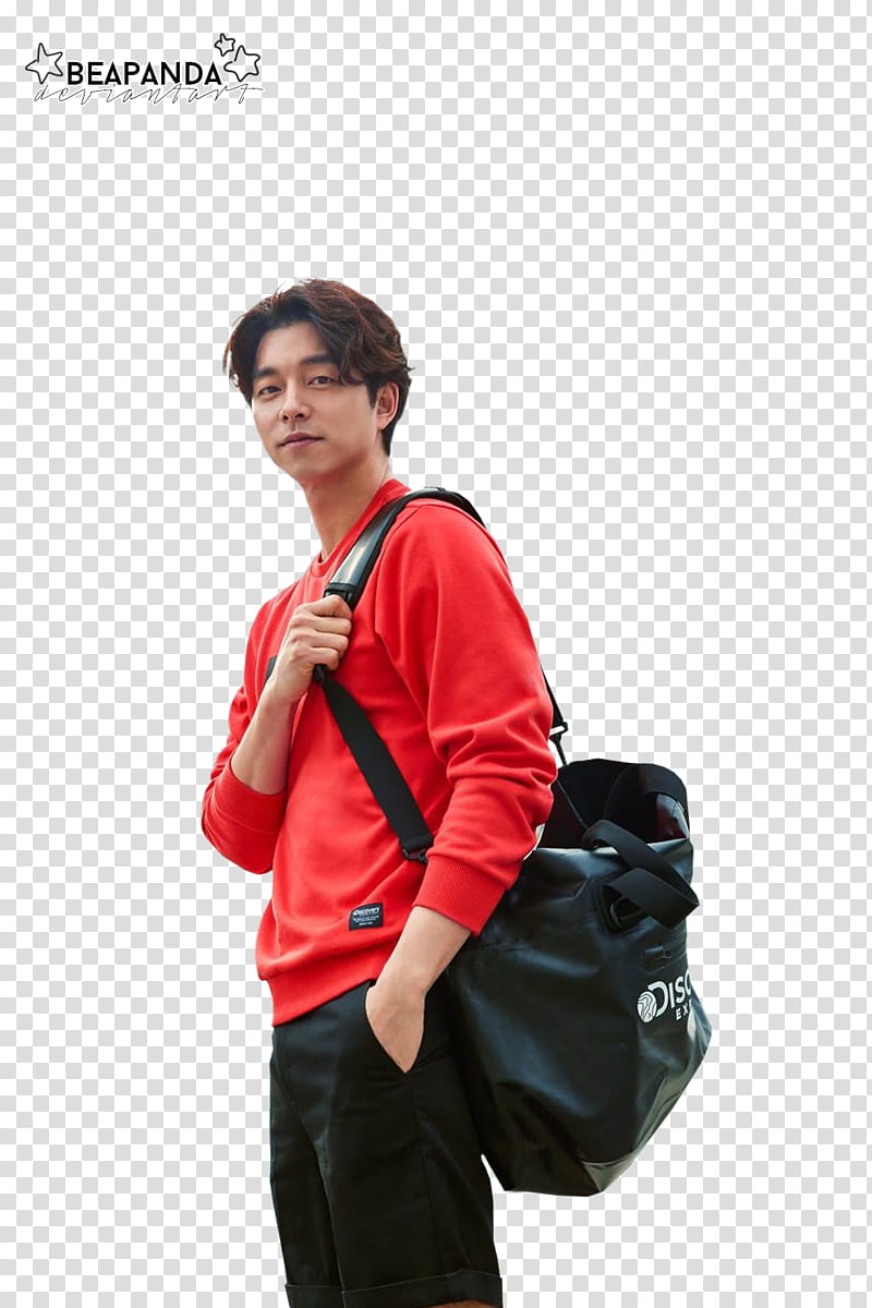 Gong Yoo, man wearing red long-sleeved shirt standing transparent background PNG clipart