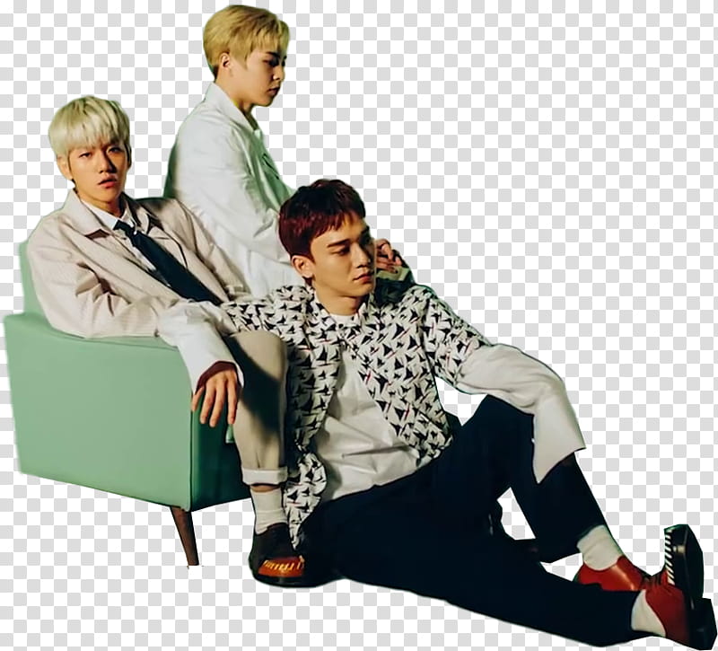 EXO CBX Blooming Day MV, three man sitting transparent background PNG clipart