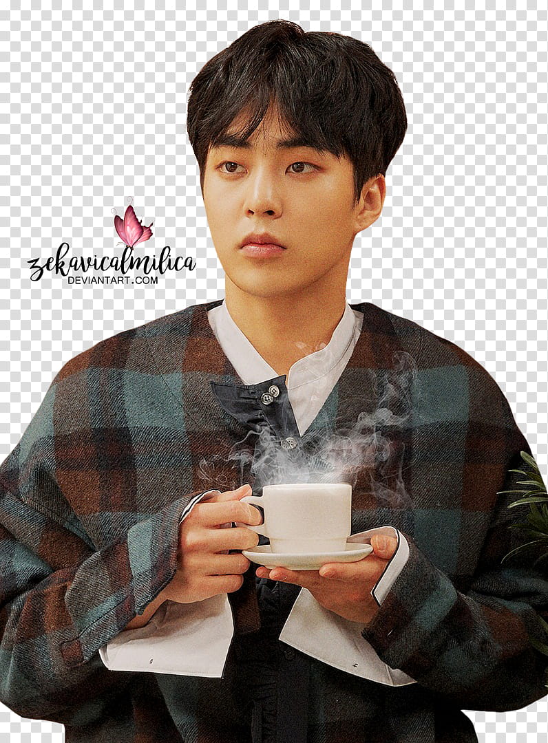 EXO Universe, man holding cup of coffee with saucer transparent background PNG clipart