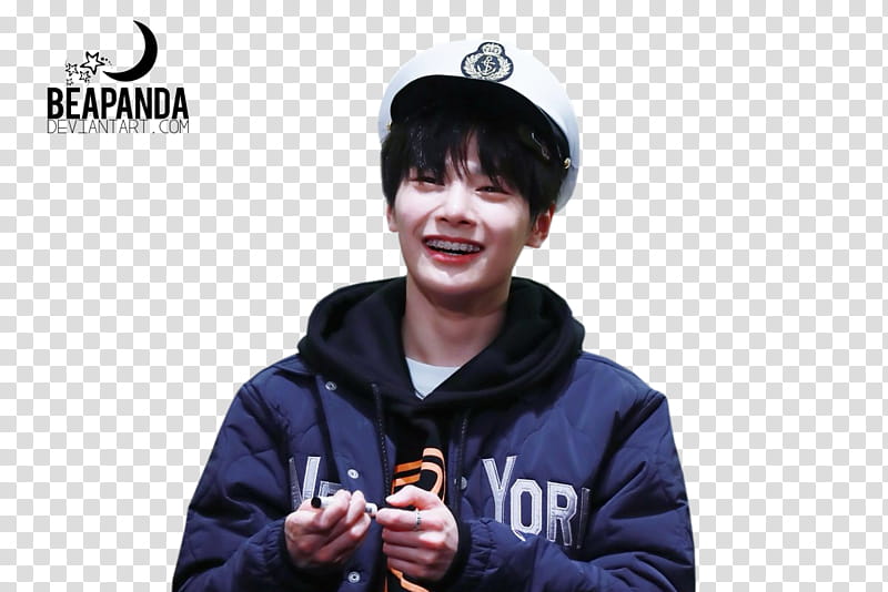 Jeongin Stray Kids, man wearing blue hooded jacket transparent background PNG clipart