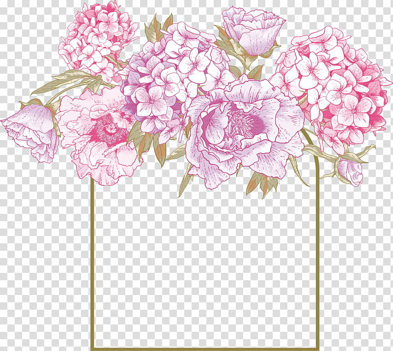 flower rectangle frame floral rectangle frame, Cut Flowers, Pink, Plant, Lilac, Hydrangea, Hydrangeaceae, Cornales transparent background PNG clipart