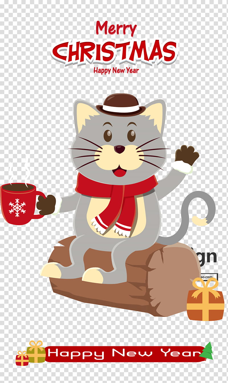 Christmas Poster, Cat, Drawing, Christmas Day, Cartoon, Animation, Text, Food transparent background PNG clipart