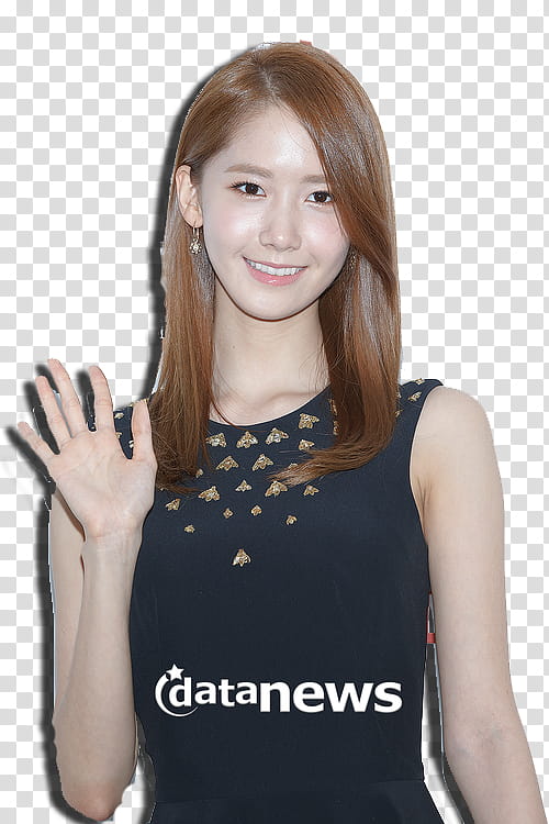 Girls Generation Yoona wearing black sleeveless dress standing while waving hand transparent background PNG clipart