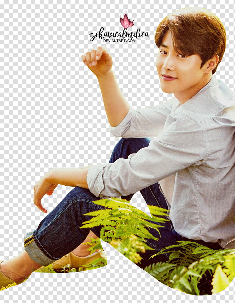 EXO Nature Republic, man sitting on green-leafed fern plant transparent background PNG clipart