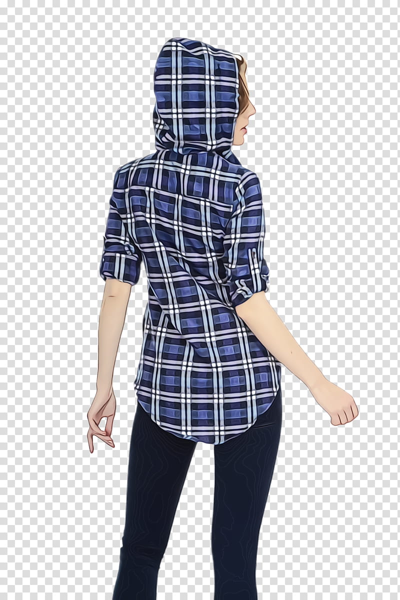 plaid clothing pattern tartan sleeve, Watercolor, Paint, Wet Ink, Blue, Shoulder, Hood, Outerwear transparent background PNG clipart