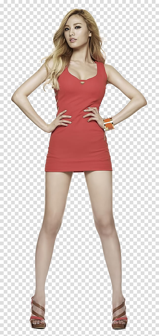 Nana After School, woman wearing orange sleeveless mini dress transparent background PNG clipart