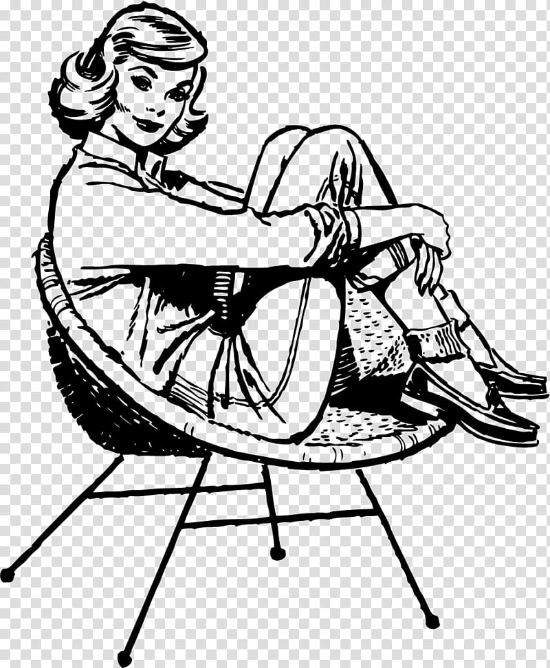 Vintage ladies, sketch of woman sitting on chair transparent background PNG clipart