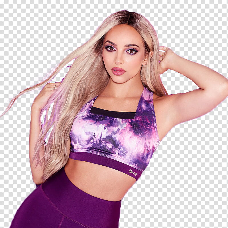 Little Mix, woman in purple and white sleeveless crop-top top transparent background PNG clipart