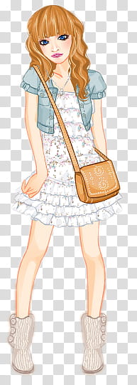 DeDecoraciones s, girl wearing brown crossbody bag animated character transparent background PNG clipart