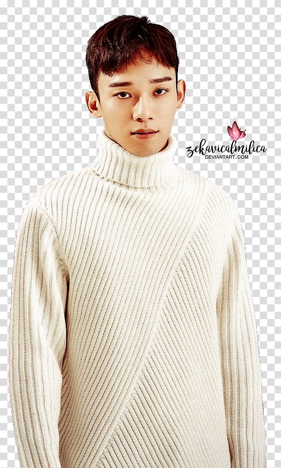 EXO Chen  Season Greetings, man wearing white long-sleeved turtle neck top transparent background PNG clipart