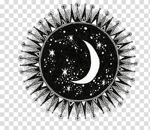 black line art drawing of starry skies and the moon transparent background PNG clipart