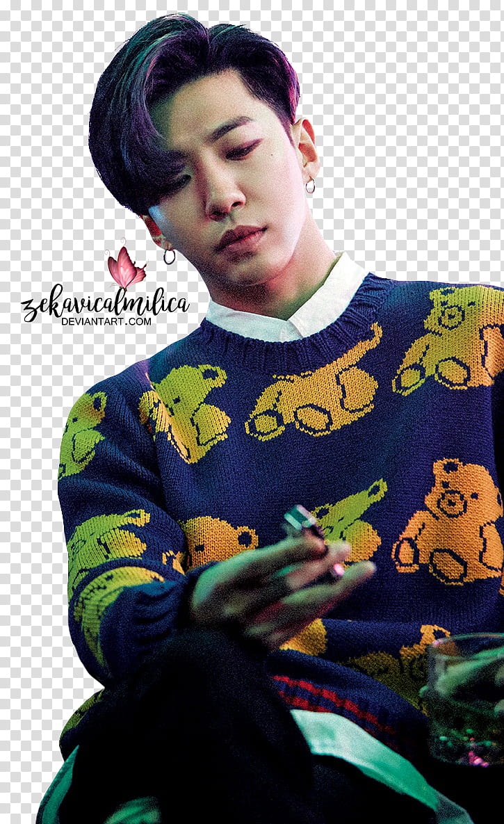 B A P Yongguk Noir, man wearing blue and yellow sweater transparent background PNG clipart