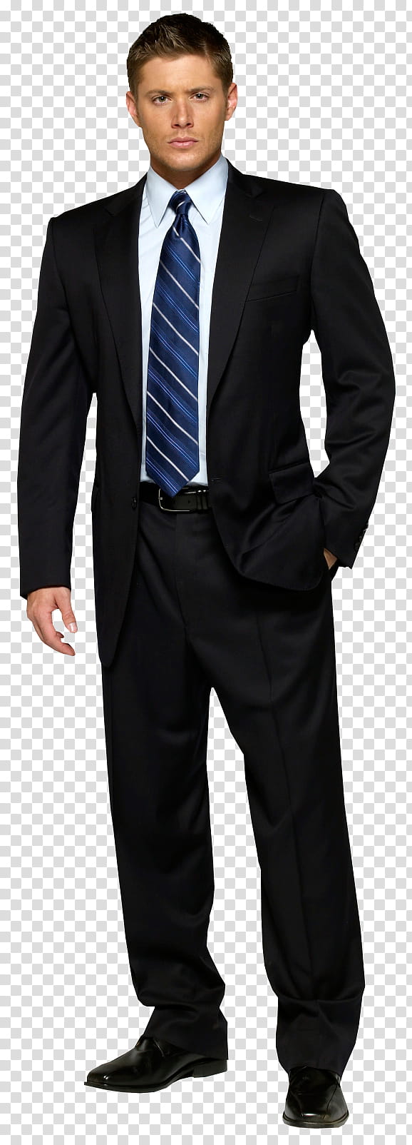 man wearing black suit jacket, dress pants, and necktie transparent background PNG clipart