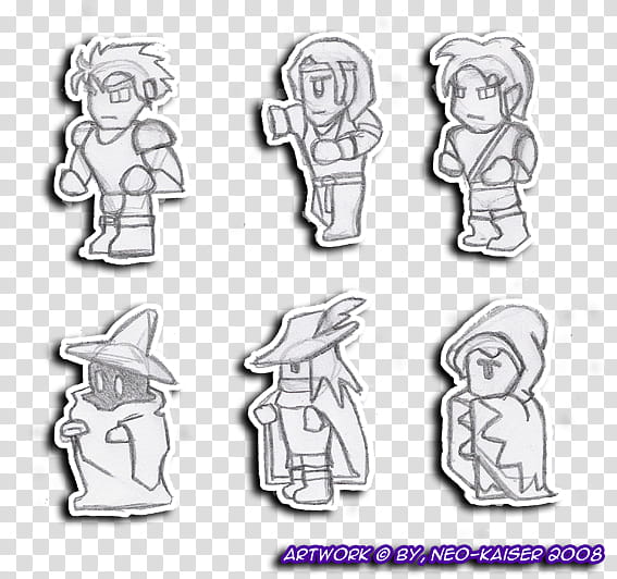 Final Fantasy  Sprite Sketch, gray characters illustration transparent background PNG clipart