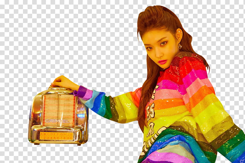 CHUNGHA OFFSET , woman wearing multicolored striped dress transparent background PNG clipart