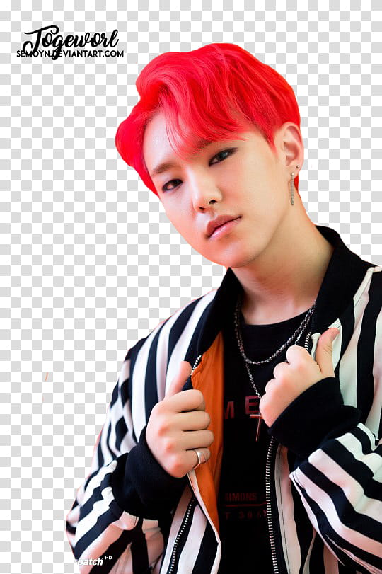 SEVENTEEN CLAP ERA, smiling pink-haired man in black and white strip jacket transparent background PNG clipart
