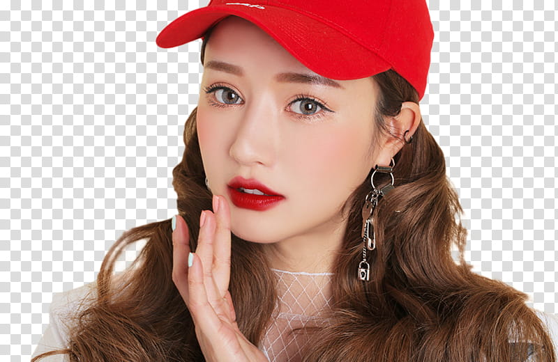 STYLENANDA, woman in red fitted cap holding her lips transparent background PNG clipart