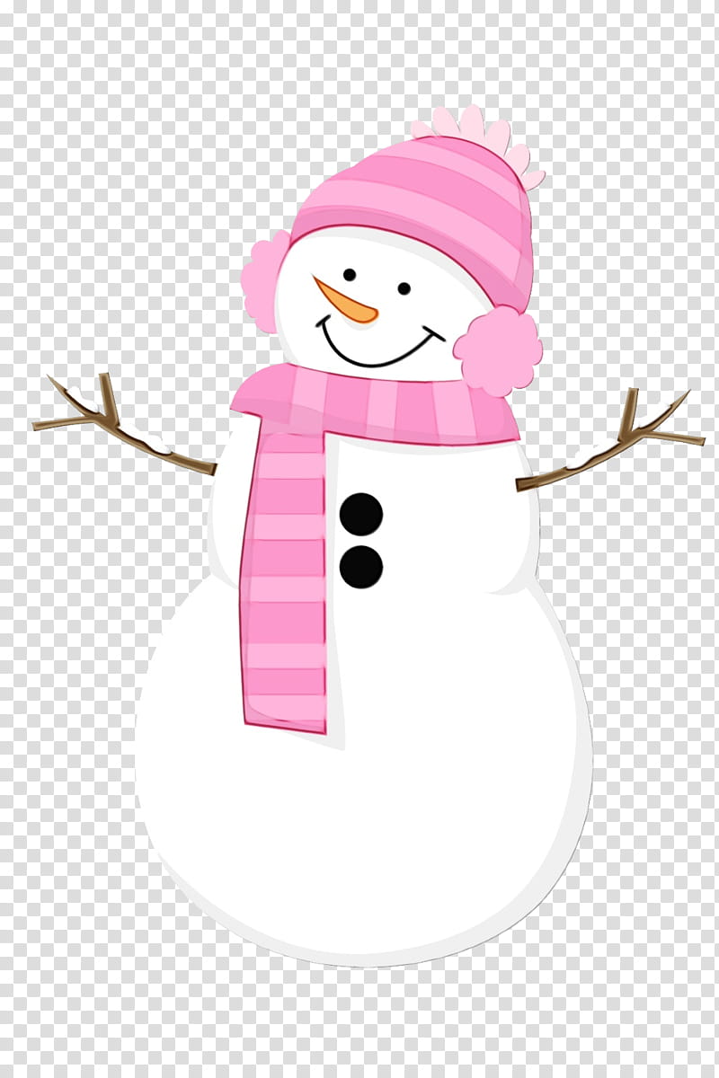 Snowman, Watercolor, Paint, Wet Ink, Cartoon, Pink transparent background PNG clipart