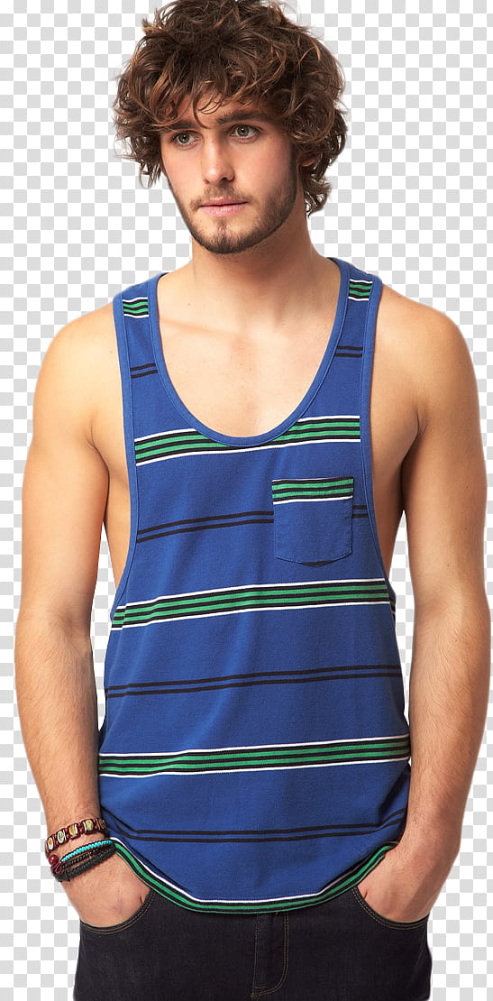 Male Models S, man wearing blue tank top standing transparent background PNG clipart