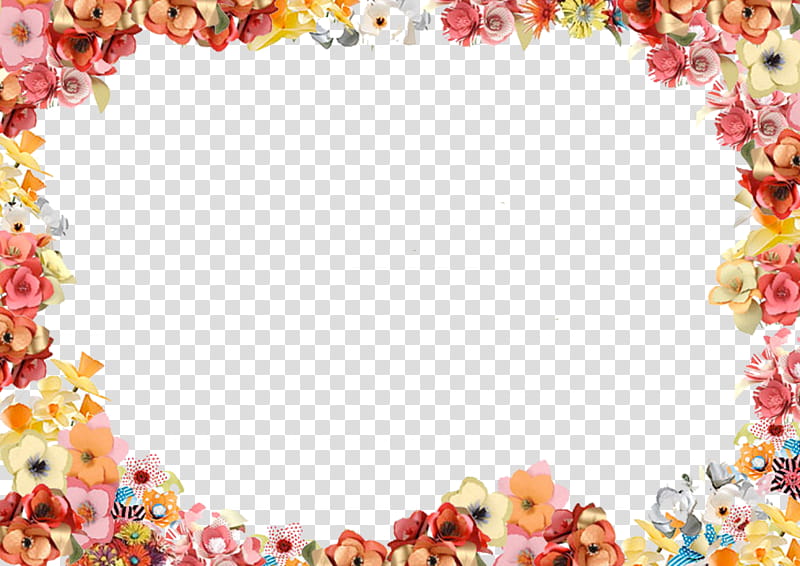 floral boarder , multicolored flowers frame transparent background PNG clipart