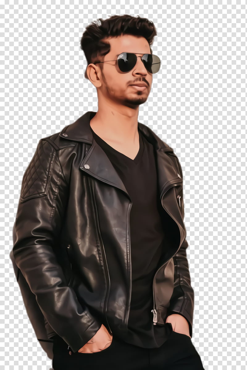 Sunglasses, Boy, Man, Guy, Male, Person, Leather Jacket, Coat transparent background PNG clipart