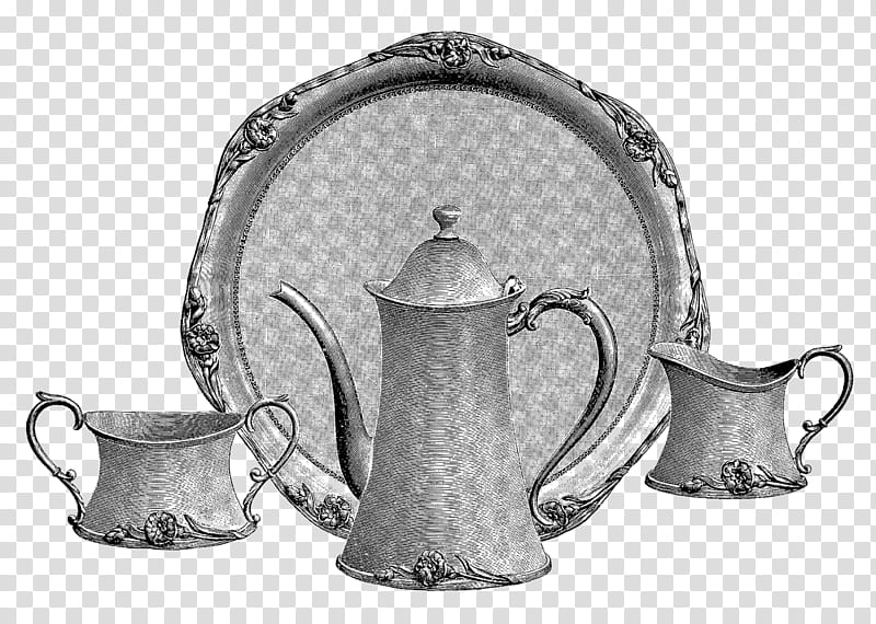 Silver, Teapot, Kettle, Paper, Tea Set, Saucer, Tableware, Cup transparent background PNG clipart