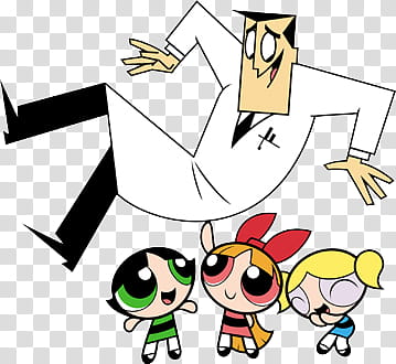 The Powerpuffs Girls, Powerpuff Girls with Professor illustration transparent background PNG clipart