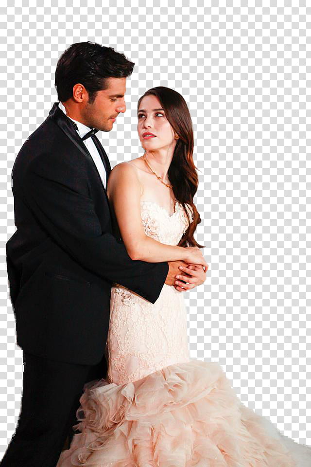 Kiraz Mevsimi, man in black formal suit back hugging woman in gown transparent background PNG clipart