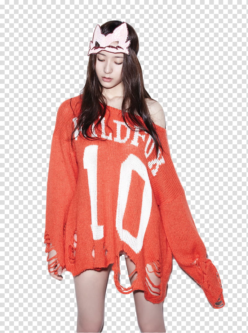 O KRYSTAL JUNG Fx, woman in orange and white long-sleeved sweatshirt in standing position transparent background PNG clipart