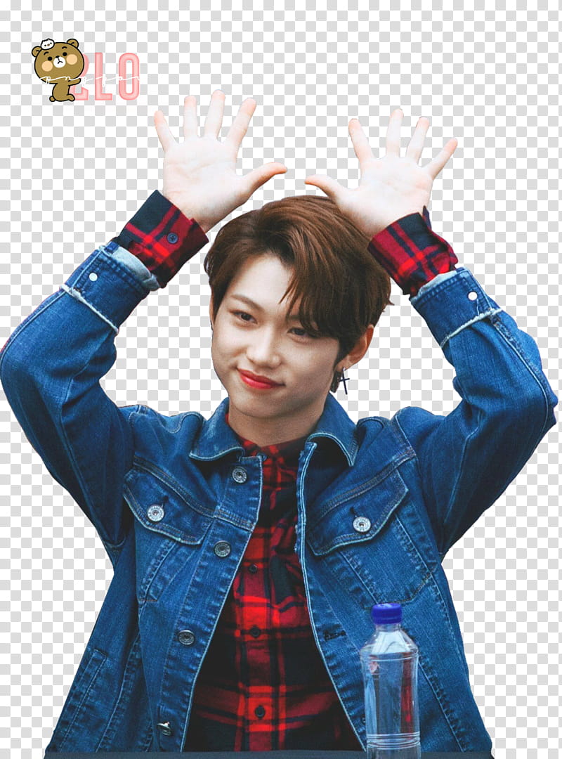 Stray Kids Lee Felix, smiling man with two hands up transparent background PNG clipart
