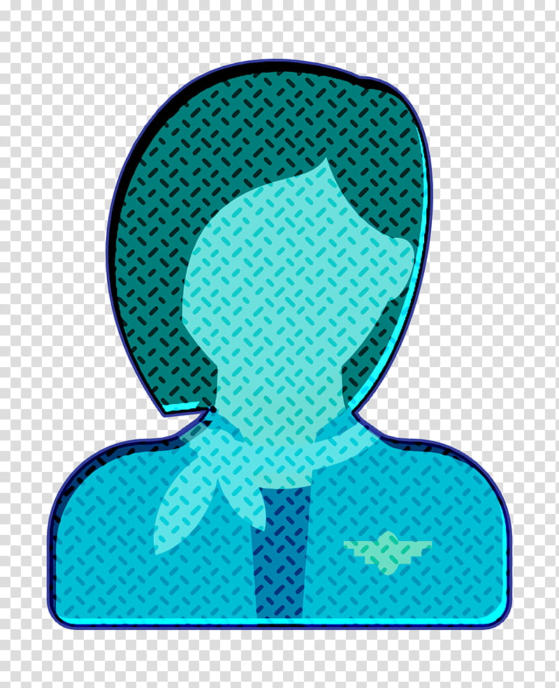 Stewardess icon Woman icon Color Professions Avatars icon, Aqua, Green, Turquoise, Blue, Teal, Azure, Electric Blue transparent background PNG clipart
