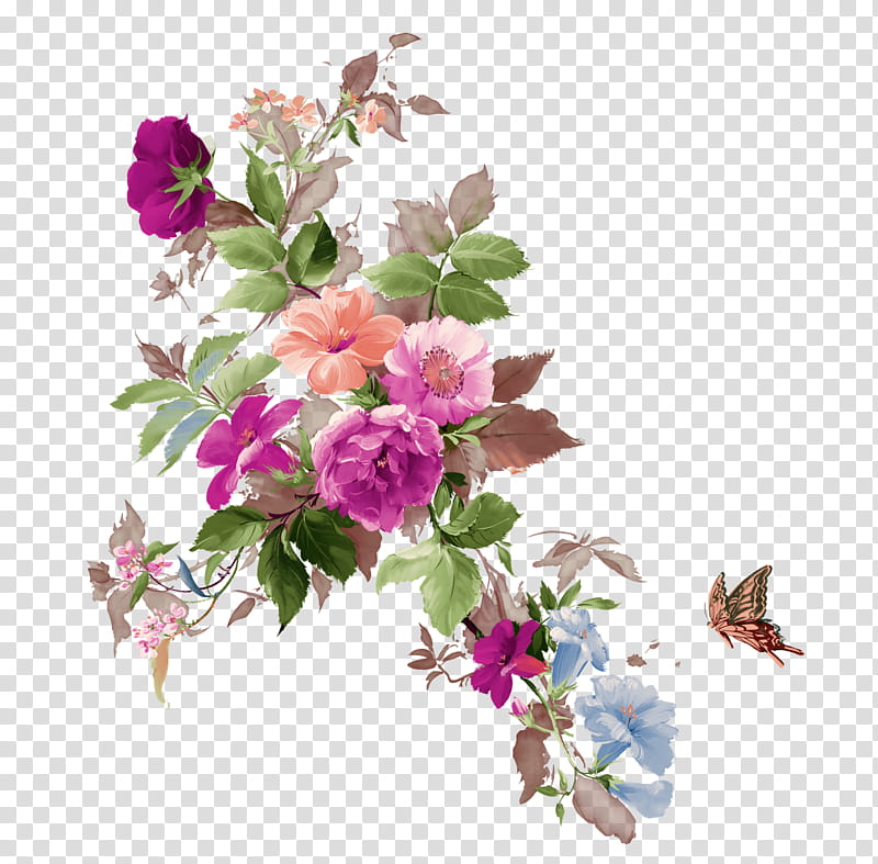 Leaves and flowers , pink petaled flower transparent background PNG clipart