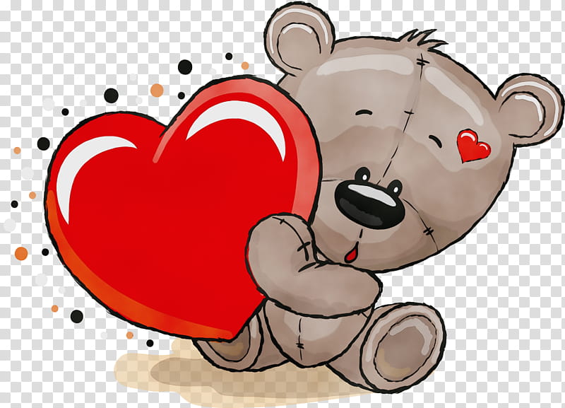 Teddy bear, Watercolor, Paint, Wet Ink, Cartoon, Heart, Love, Valentines Day transparent background PNG clipart