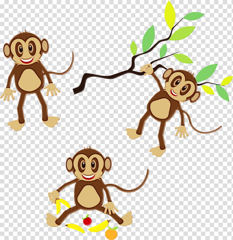 Watercolor Animal, Paint, Wet Ink, Monkey, Cartoon, Cuteness, Line Art, Barrel Of Monkeys transparent background PNG clipart