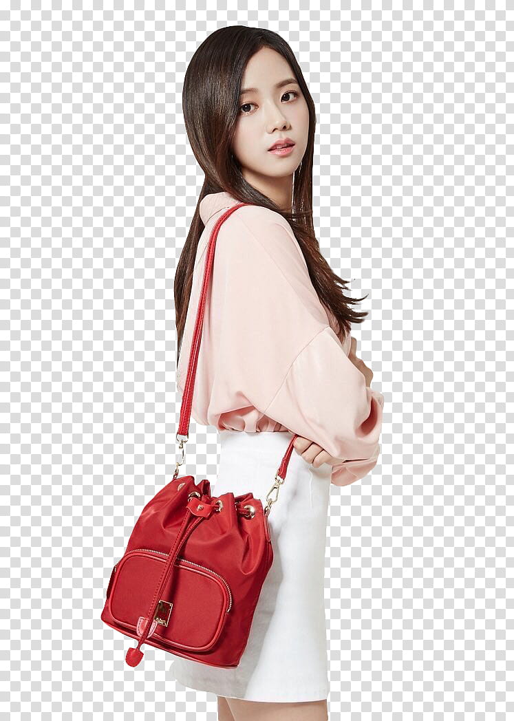 BLACKPINK, woman wearing red crossbody bag transparent background PNG clipart