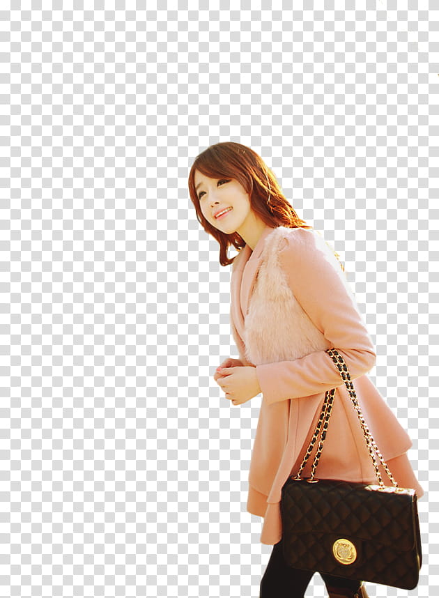 Ulzzang Kim Shinyeong, woman wearing pink jacket holding quilted black leather bag transparent background PNG clipart