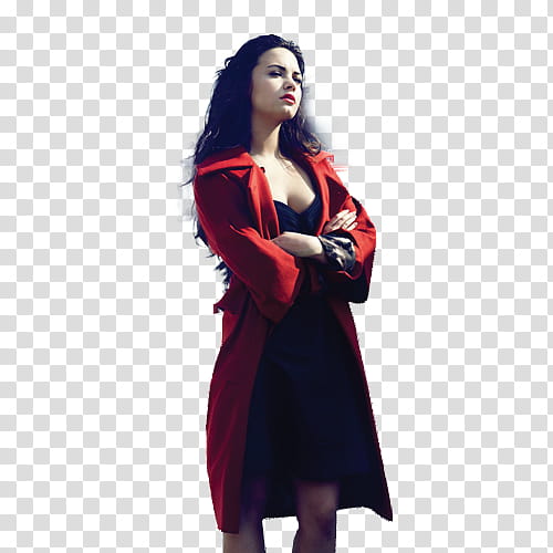 Demi Lovato, woman in red coat transparent background PNG clipart