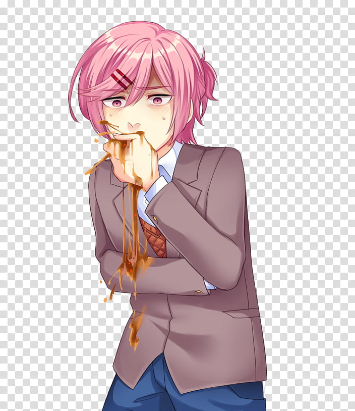 DDLC R All Character Sprites FREE TO USE, male anime character in gray coat puke transparent background PNG clipart