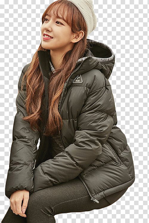CHENG XIAO WJSN, smiling woman wearing black coat sitting transparent background PNG clipart