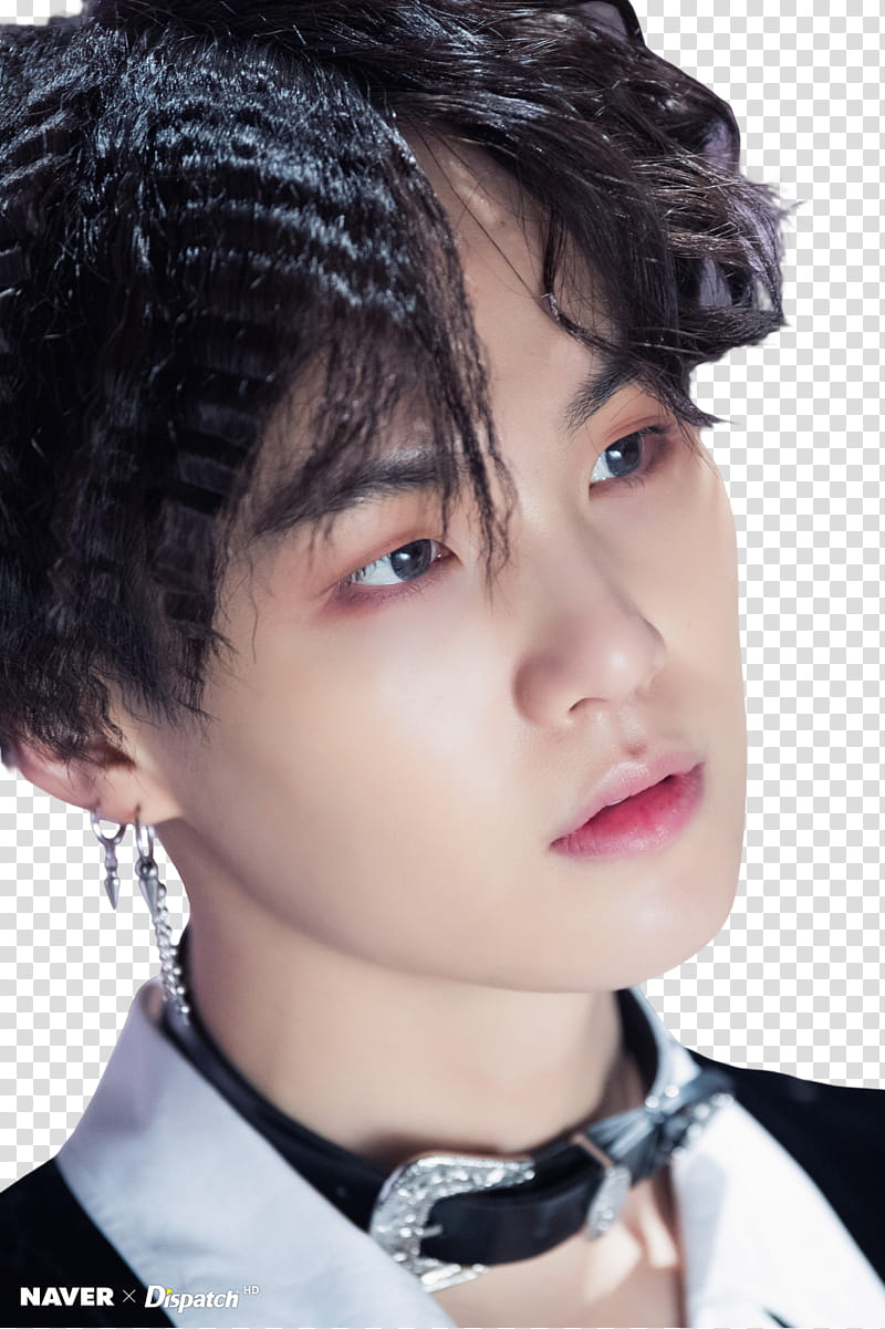 Yoongi BTS, man wearing black leather choker transparent background PNG clipart