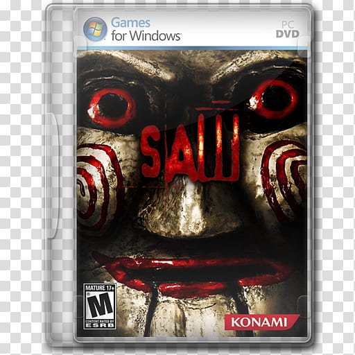 Game Icons , Saw-The-Video-Game, closed Konami Saw PC DVD game case transparent background PNG clipart