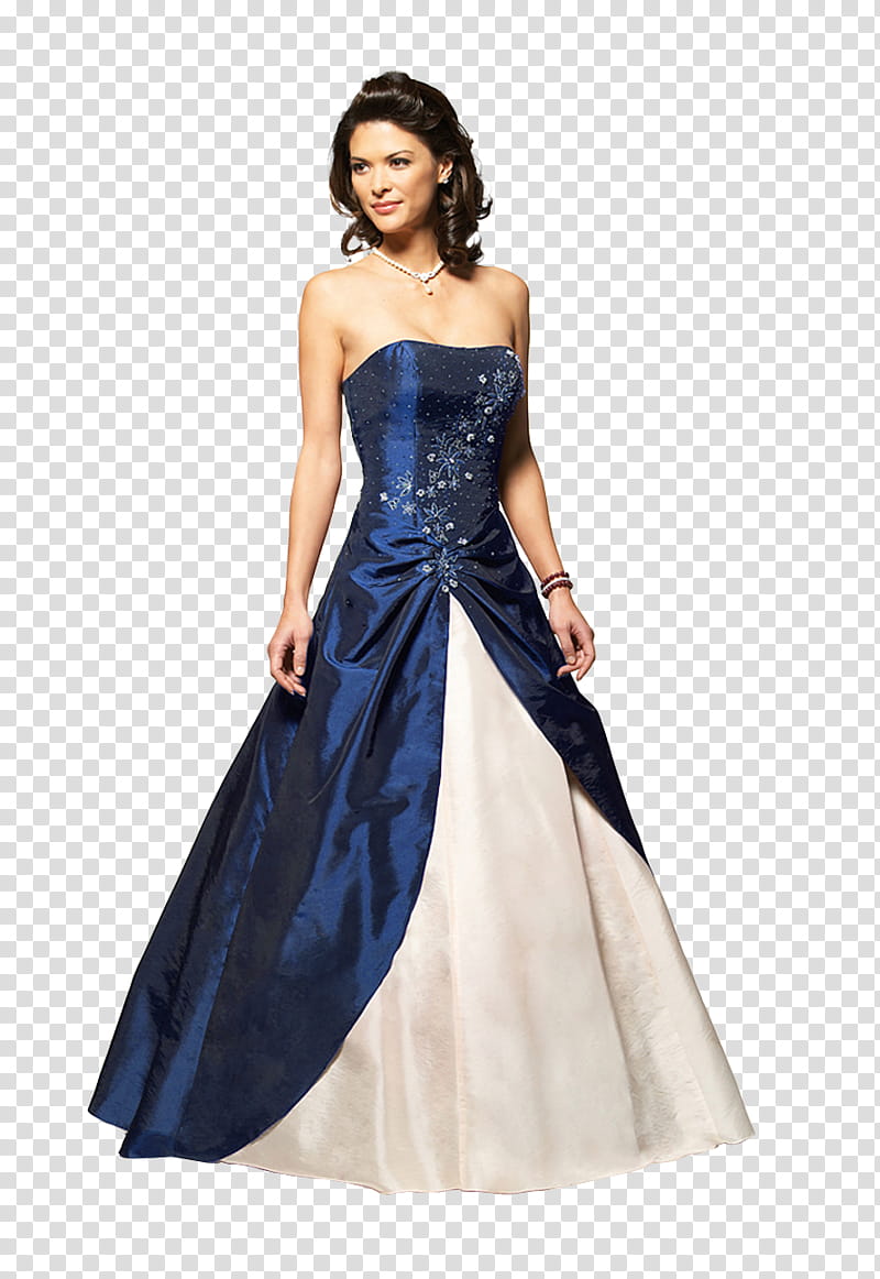 Blue Dress Ball Gown, women's blue and white sleeveless dress transparent background PNG clipart